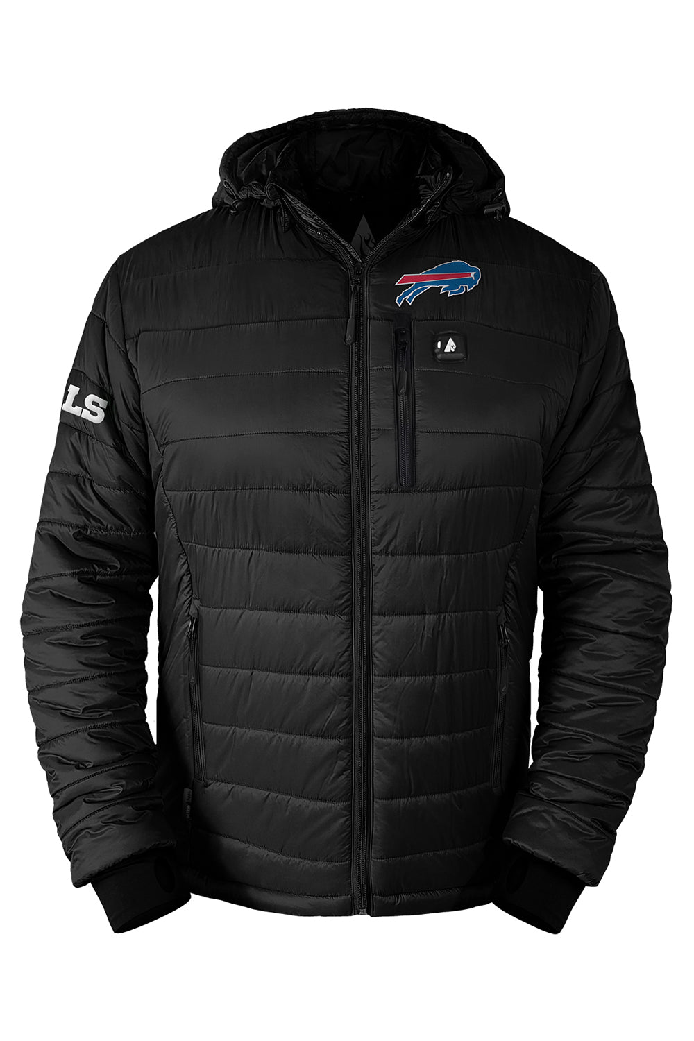 Action Heat heated black puffer jacket, Buffalo Bills logo