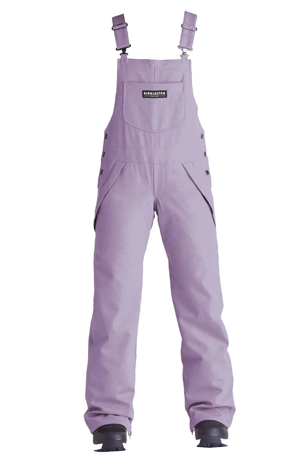 Purple bib overalls with a visible brand logo on a white background