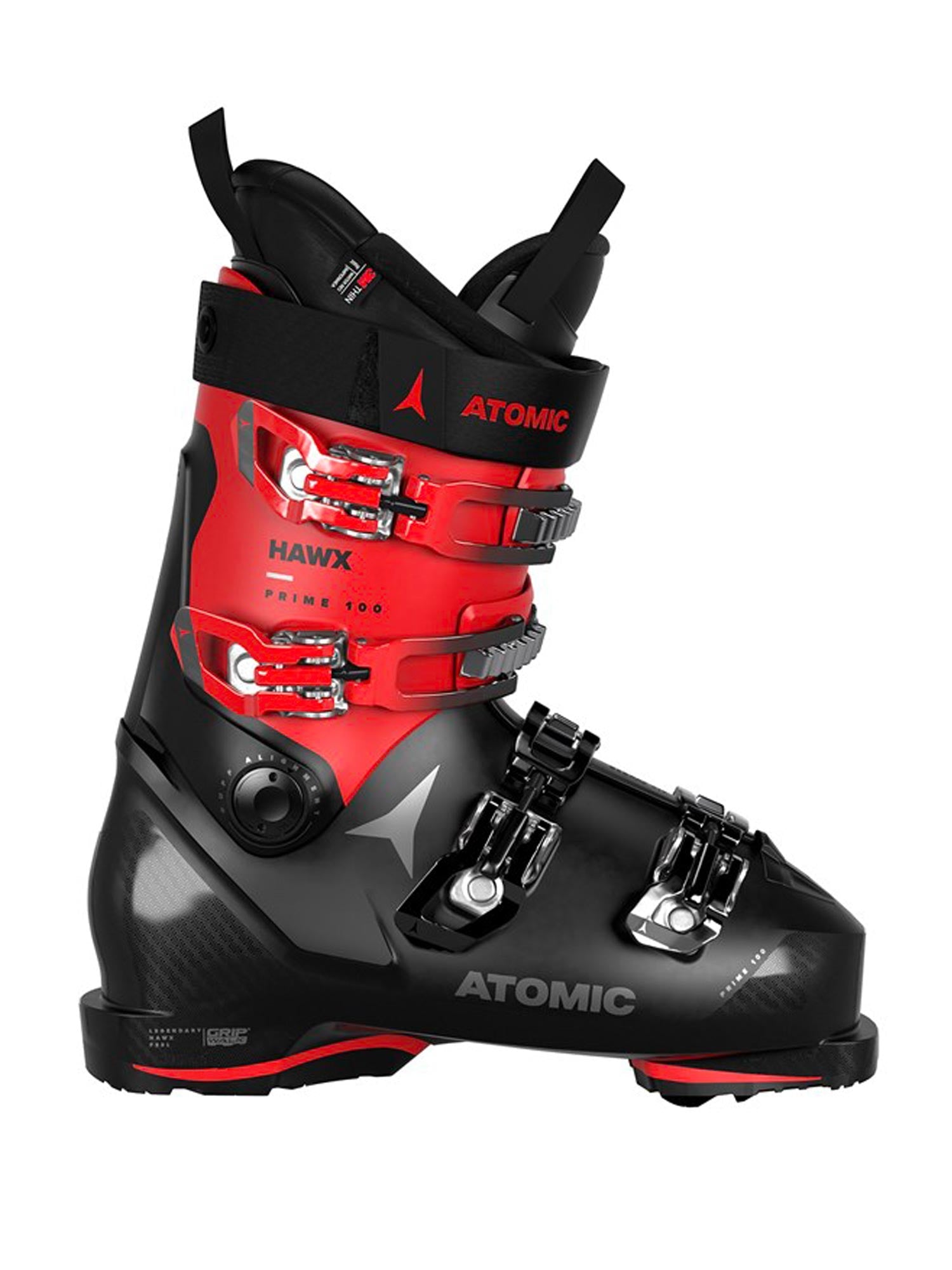 men's Atomic Hawx Prime 100 ski boots, black and red