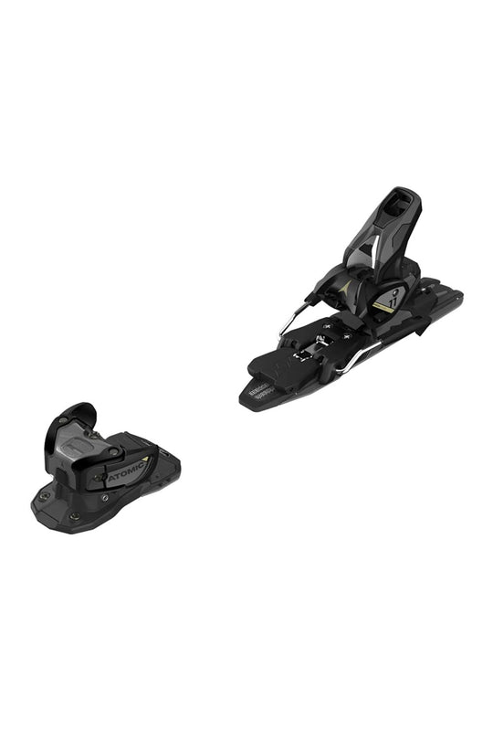 Black Atomic Warden 11 ski bindings, black with gold accents
