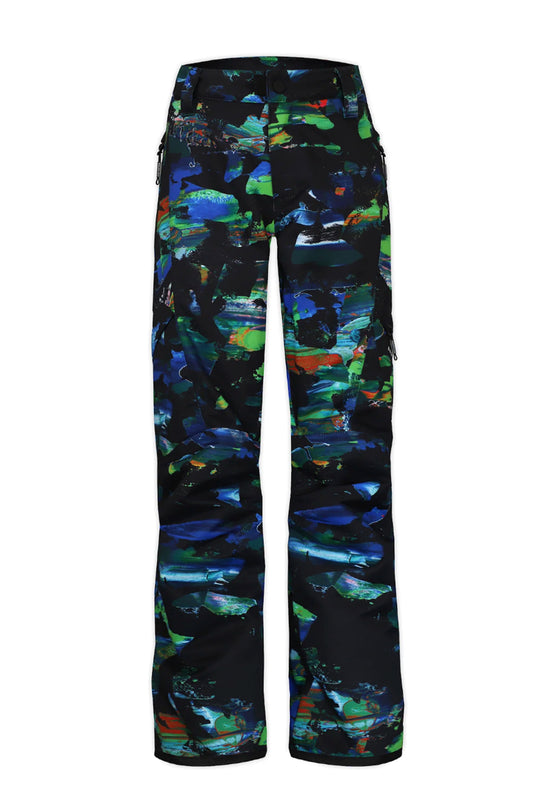  boys' Boulder Gear Bolt snow pants, black with multicolor abstract print