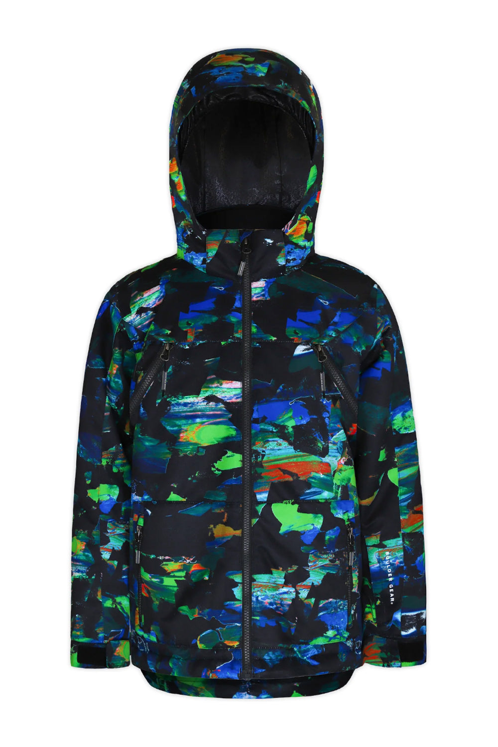 Boys' Boulder Gear Corbin ski jacket, black with multicolor abstract pattern