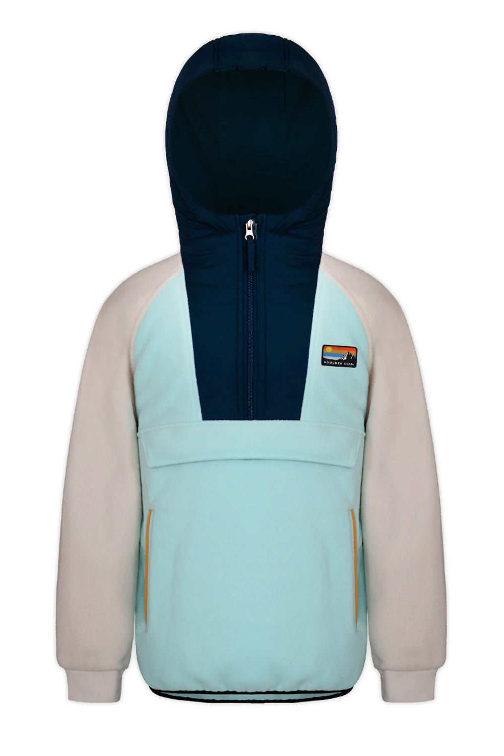 girls' pullover hoodie, teal gray and navy