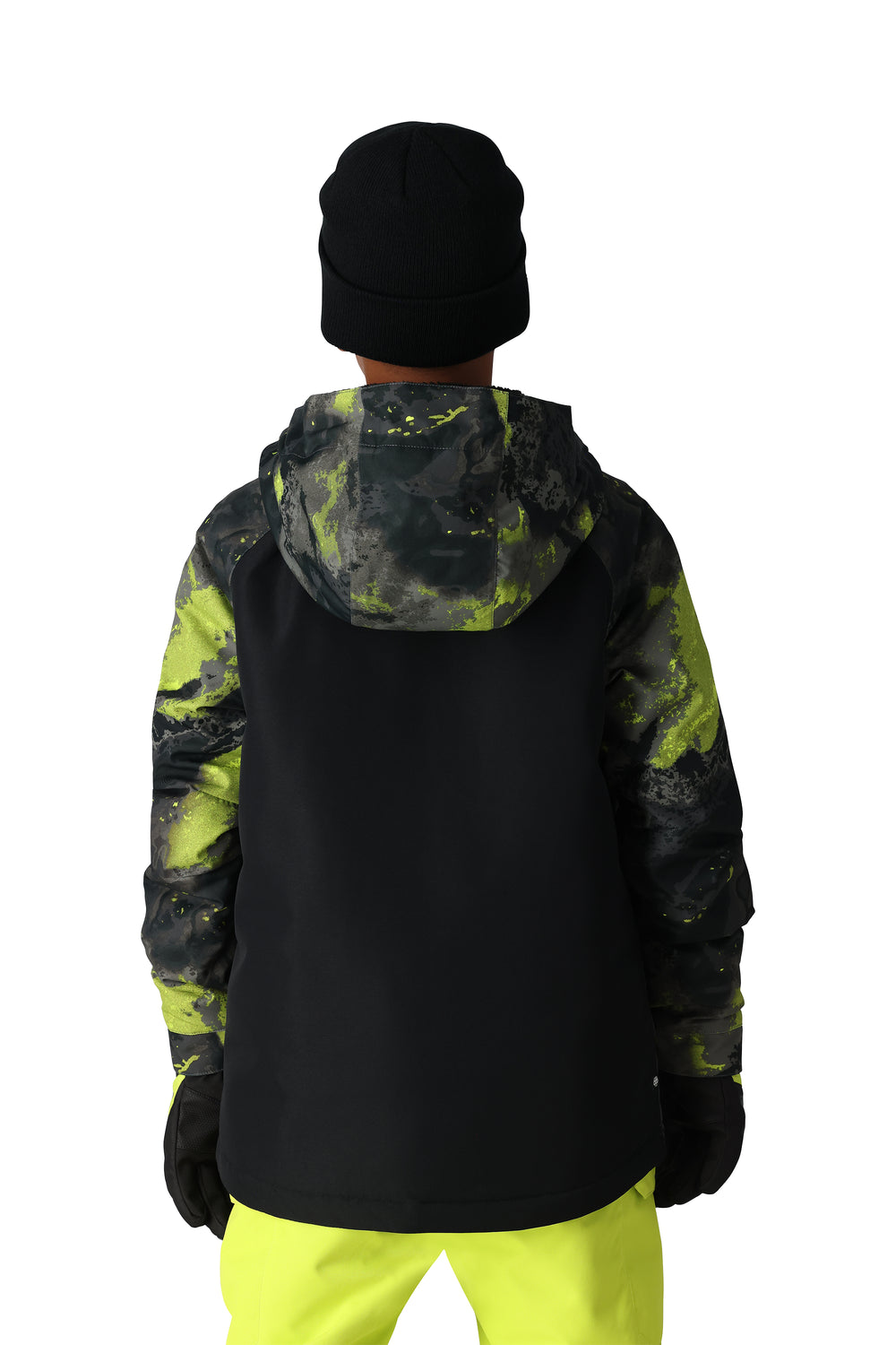 Boys' 686 Geo Snowboard Jacket, black and gray with lime green accents