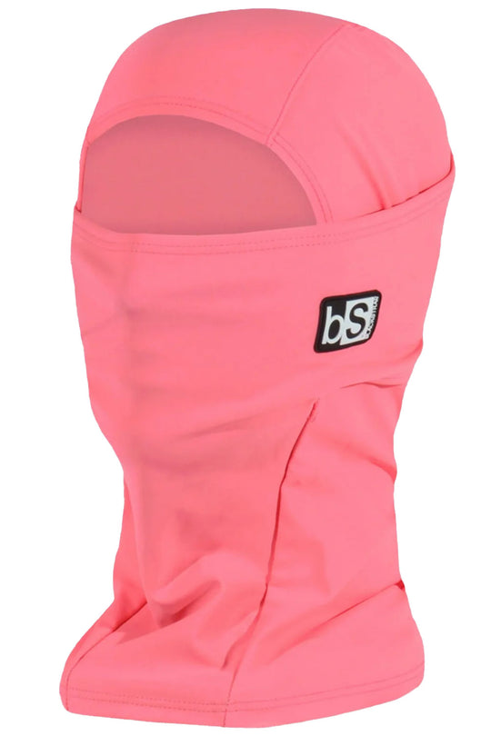 Pink balaclava with a brand logo on a white background