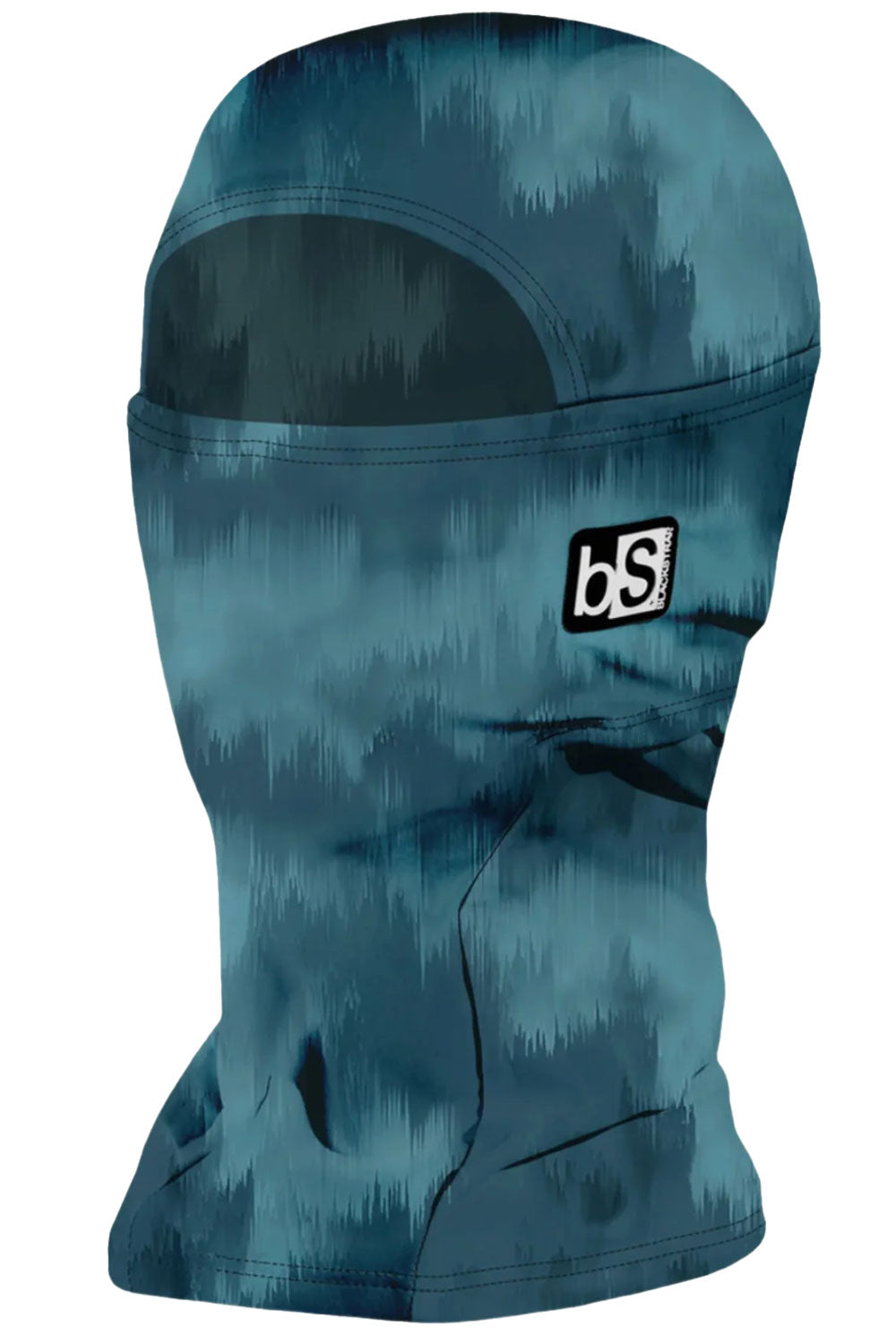 Blue camouflage balaclava with a brand logo on a white background