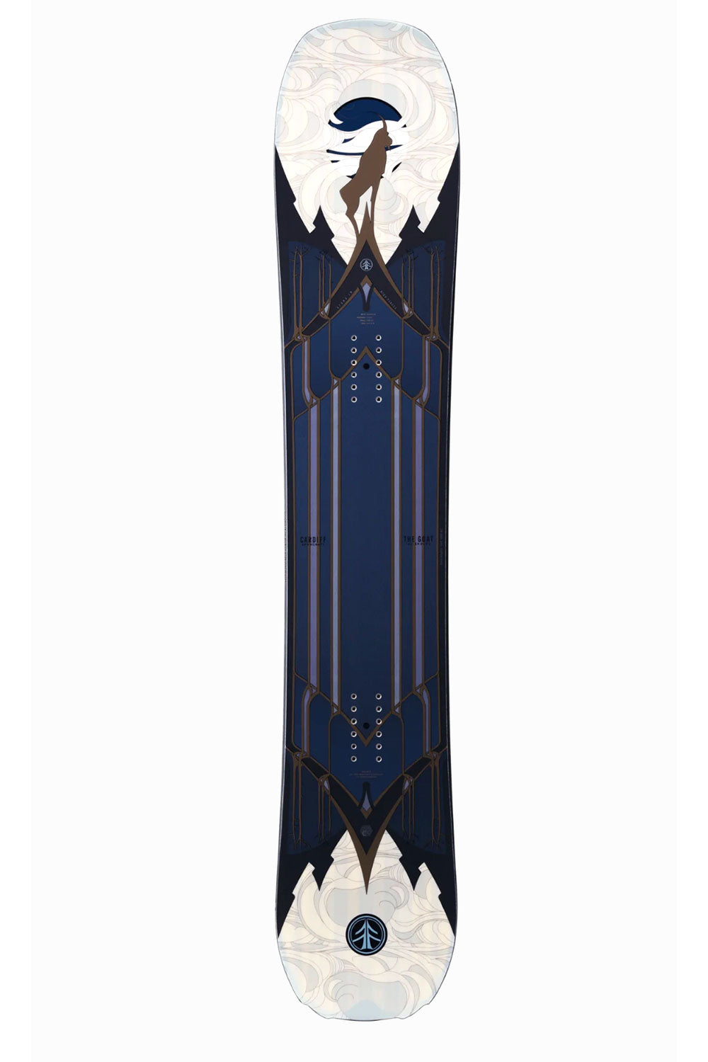 Snowboard with artistic design on a white background
