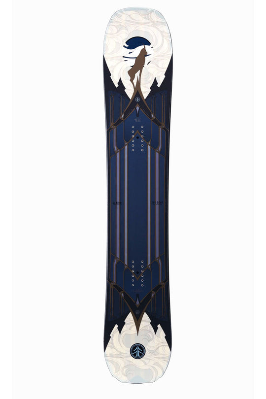 Snowboard with artistic design on a white background