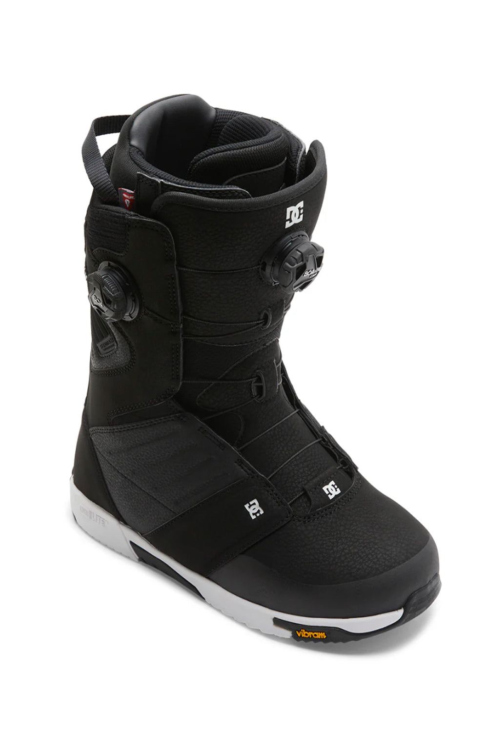 men's DC Judge double BOA snowboard boots, black with white accents