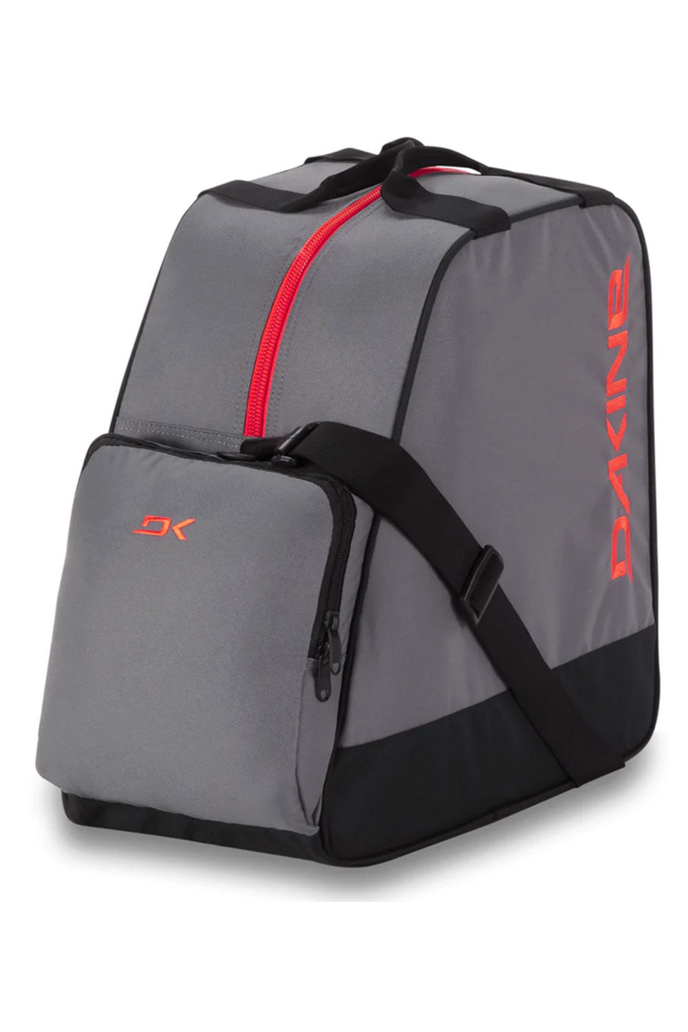 Gray and black bag with red zipper and Dakine branding on a white background