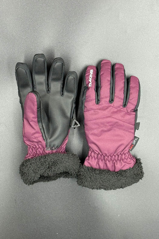 Pair of purple and black gloves on a gray background