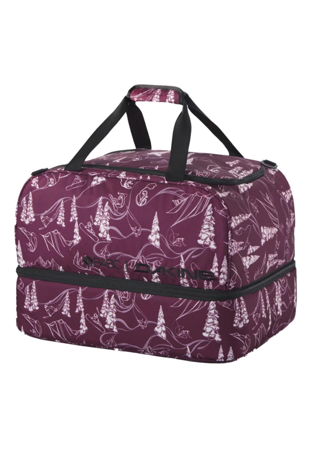 Dakine ski/snowboard boot duffel, purple with snowboarders and trees