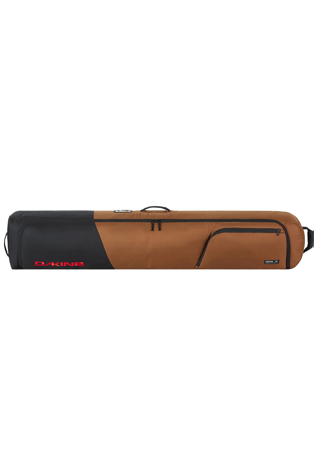 Brown and black ski bag with a visible brand logo on a white background