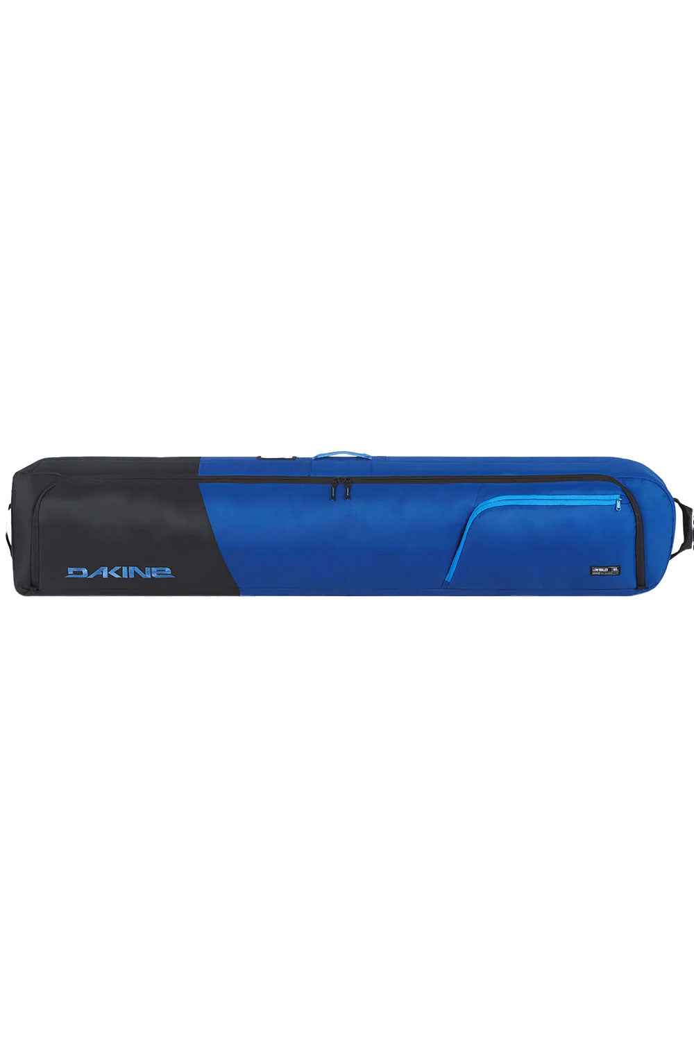 Blue and black ski bag with Dakine branding on a white background