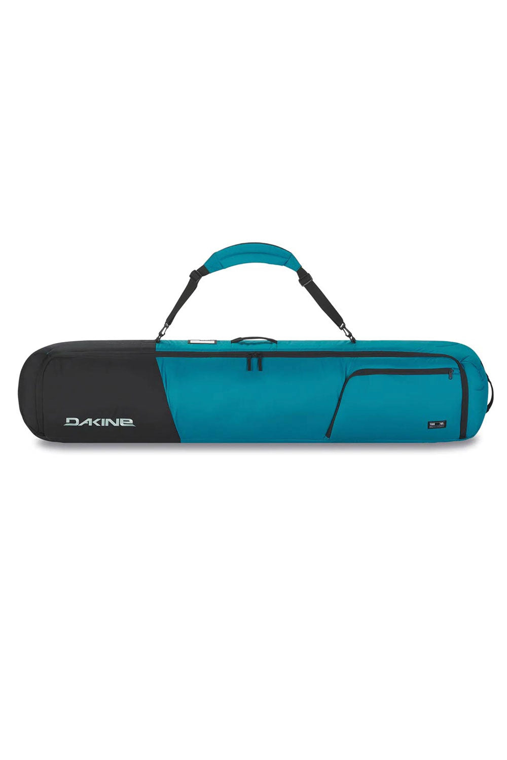 Blue and black ski bag with 'Dakine' branding on a white background