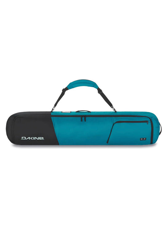 Blue and black ski bag with 'Dakine' branding on a white background