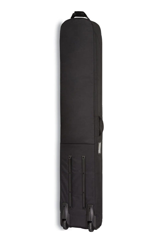 Black rolling suitcase on a white background