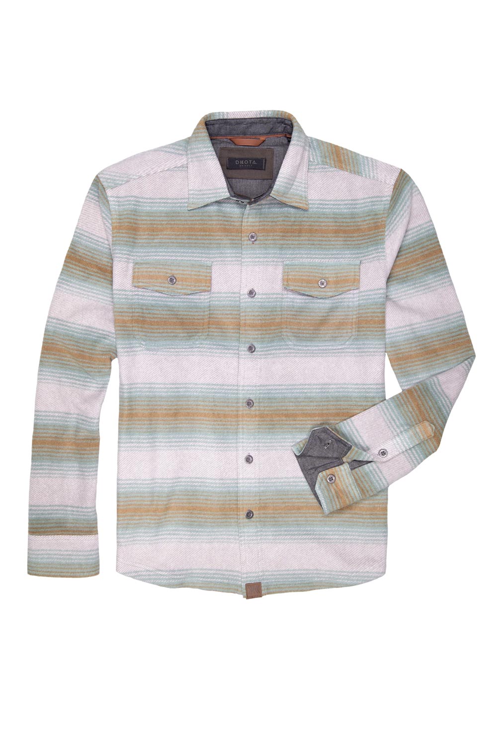 men's Dakota Grizzy Bowie Flannel, light gray green and tan striped pattern