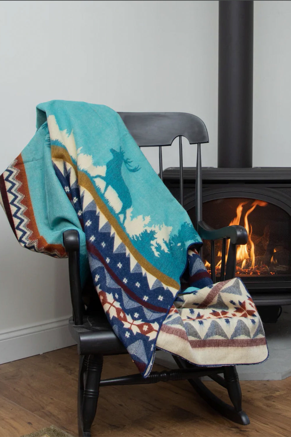 Alpaca wool blanket - blue ski graphic