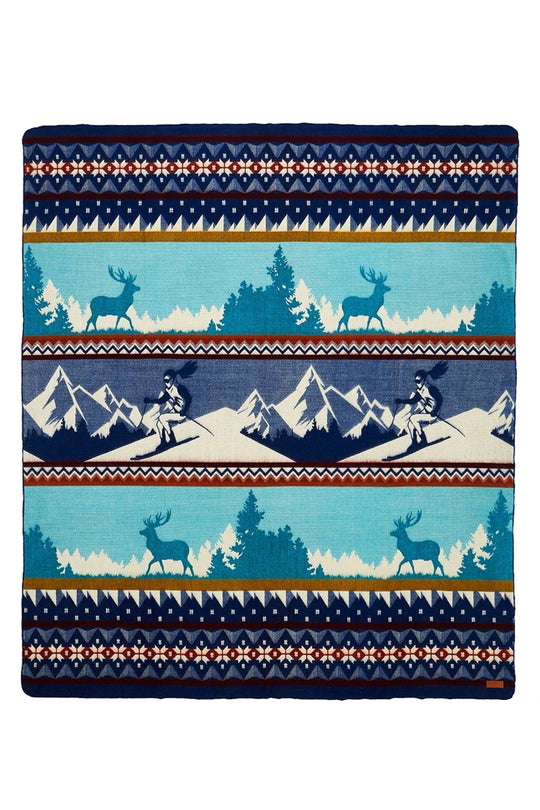 Alpaca wool blanket - blue ski graphic