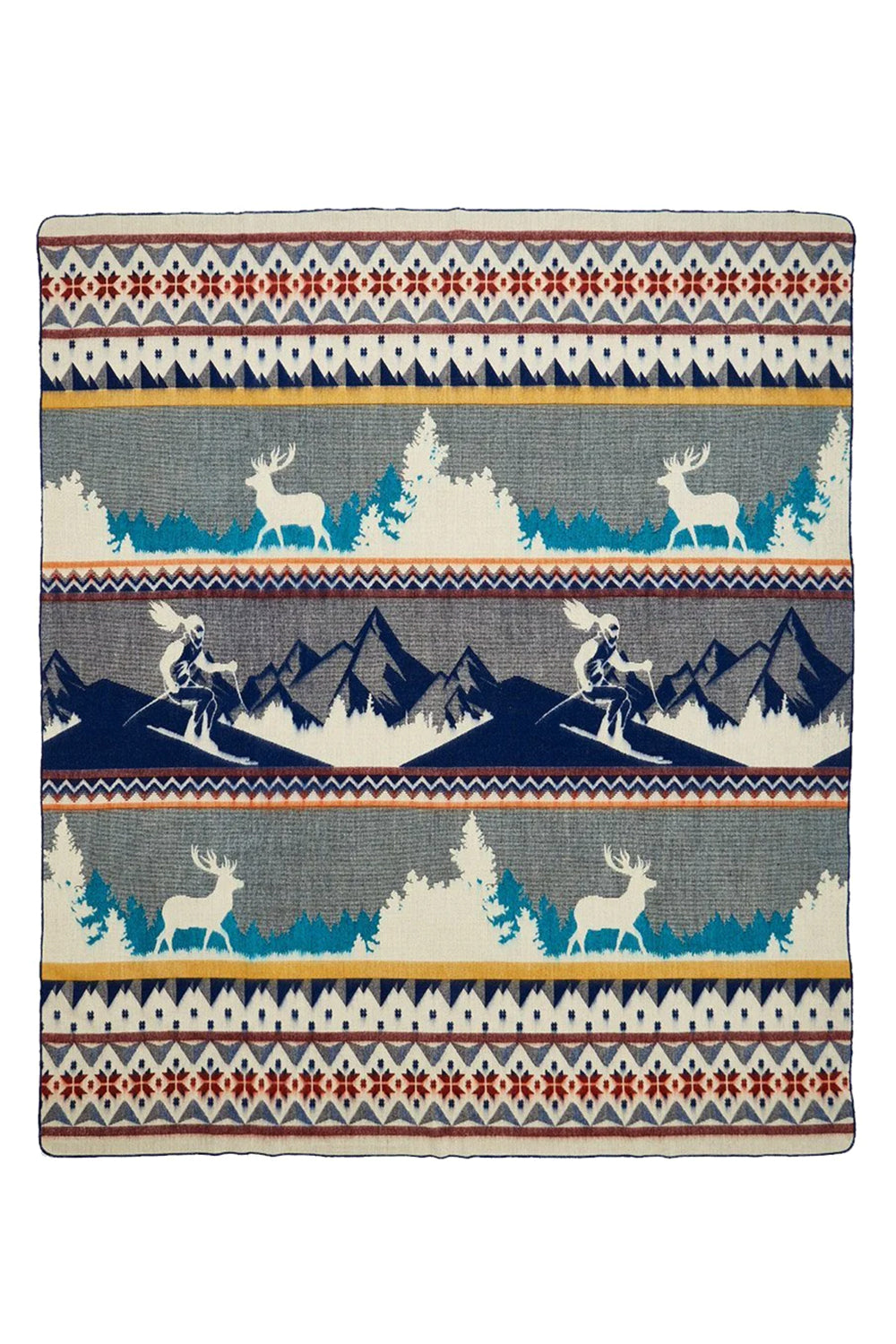 Alpaca wool blanket - blue ski graphic