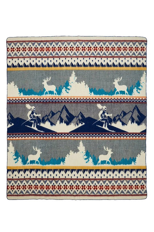 Alpaca wool blanket - blue ski graphic