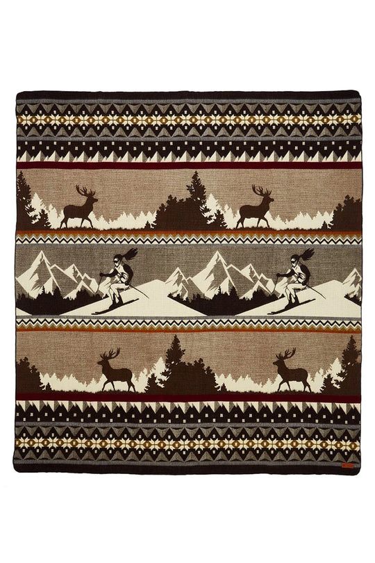 Alpaca wool blanket - brown ski graphic