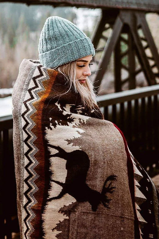 Alpaca wool blanket - brown ski graphic