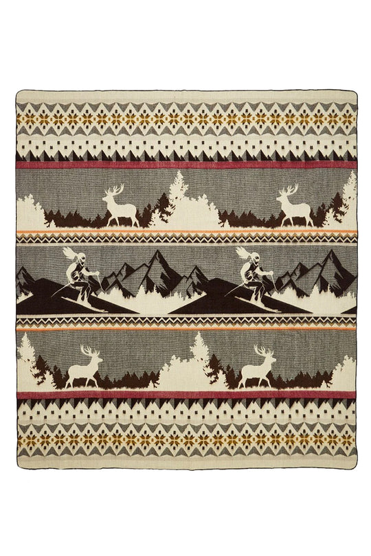 Alpaca wool blanket - brown ski graphic