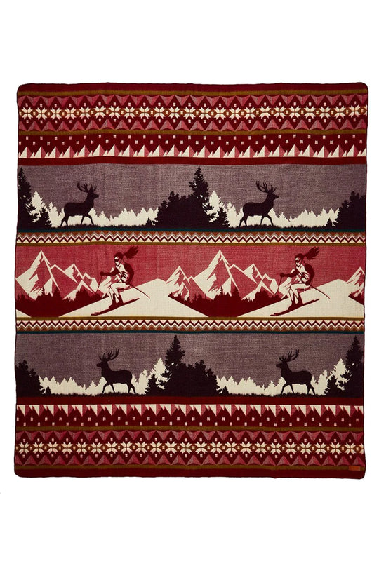 Alpaca wool blanket - red ski graphic