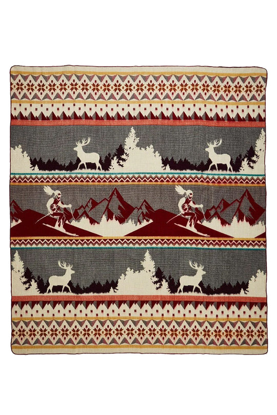 Alpaca wool blanket - red ski graphic