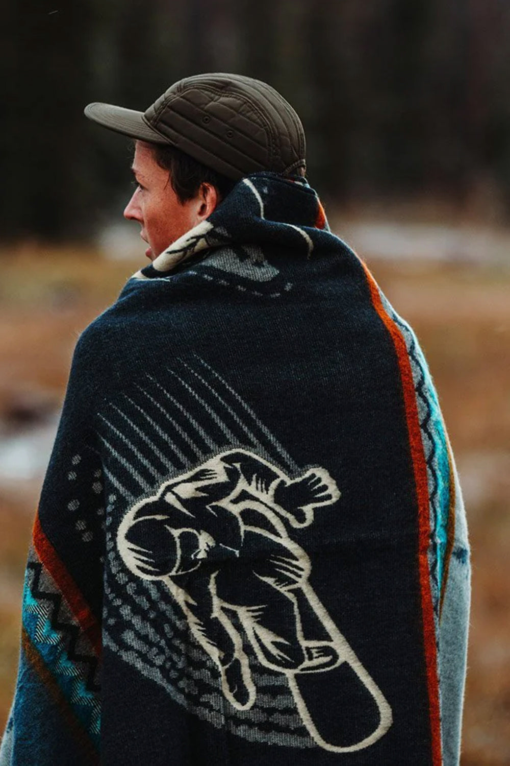 Alpaca wool blanket - wolf and snowboarder graphic