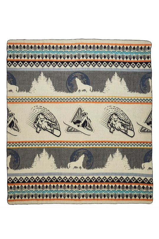 Alpaca wool blanket - wolf and snowboarder graphic