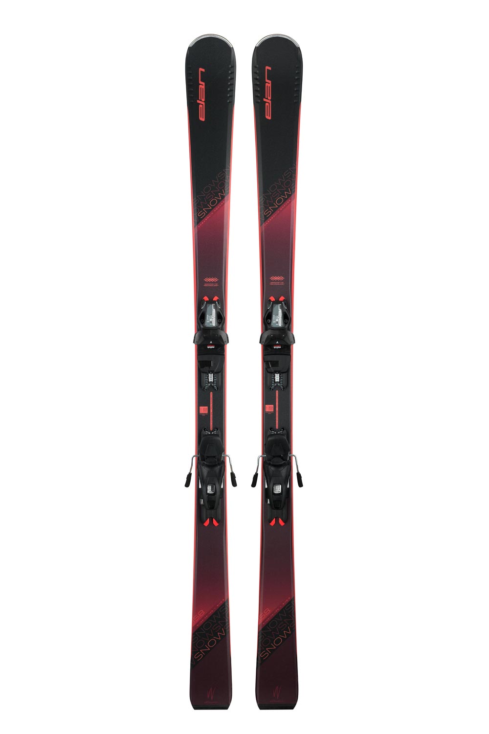 women's Elan Snow Black skis with bindings.   PInk and black
