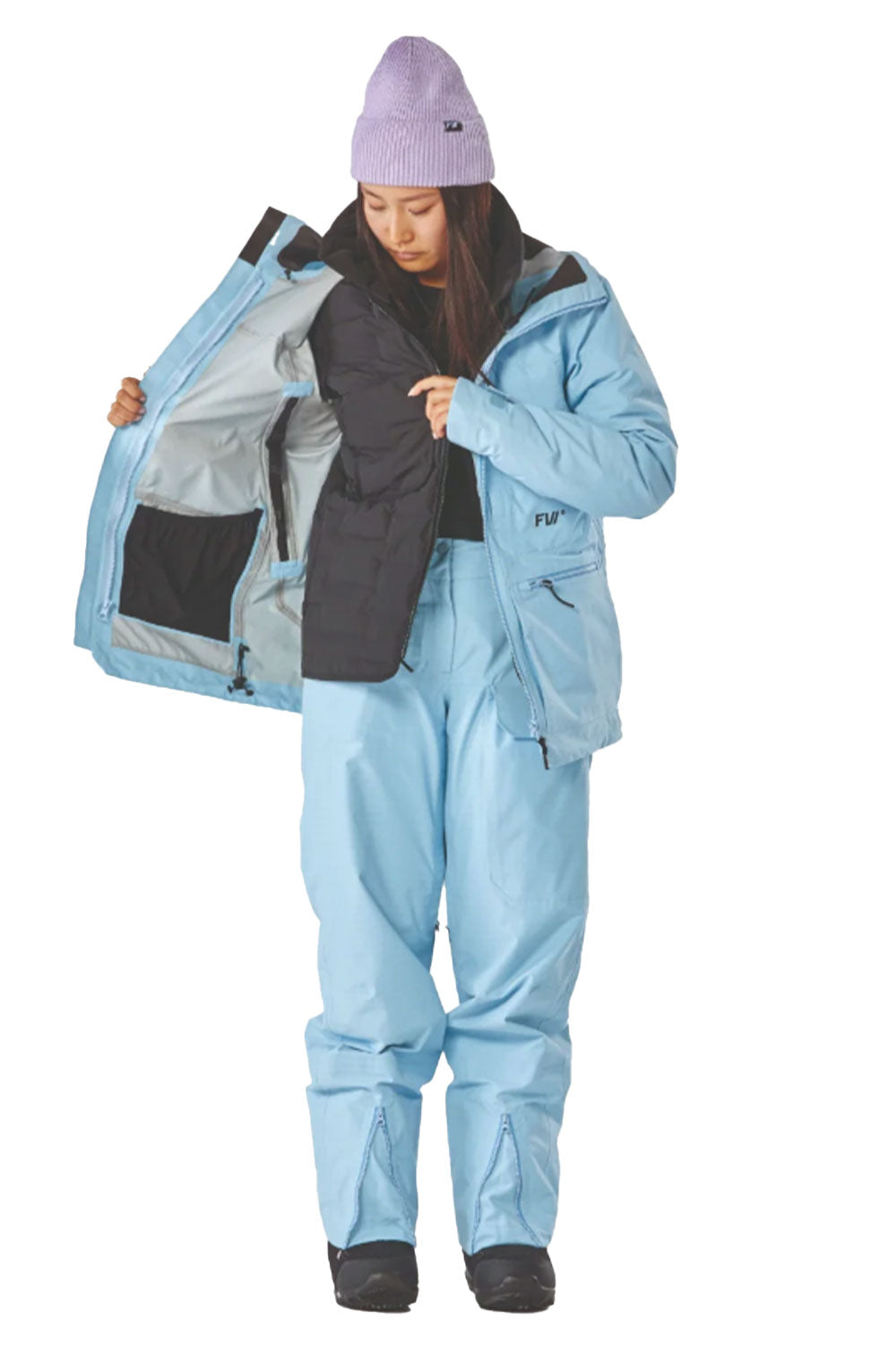 person wearing light blue ski jacket