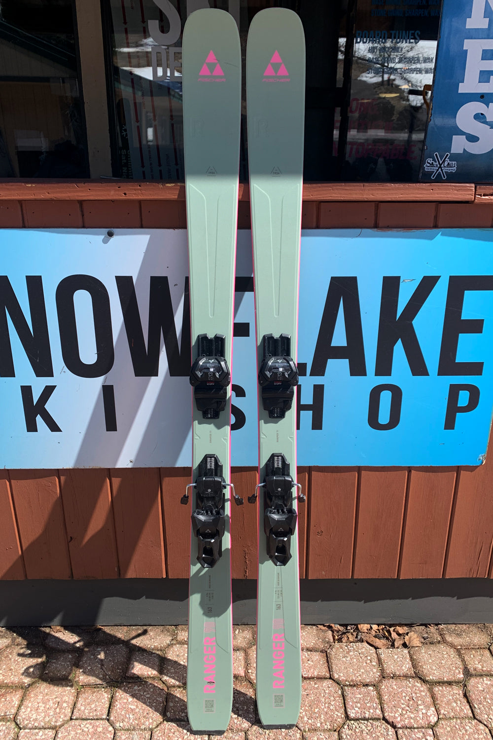 Fischer Ranger 90 skis, mint green with pink accents
