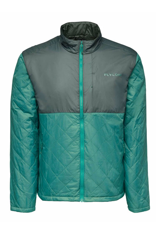 zip up jacket, teal and grey