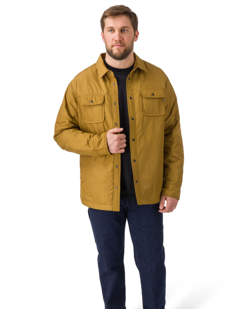 men's Flylow quilted shirt jacket,  light brown