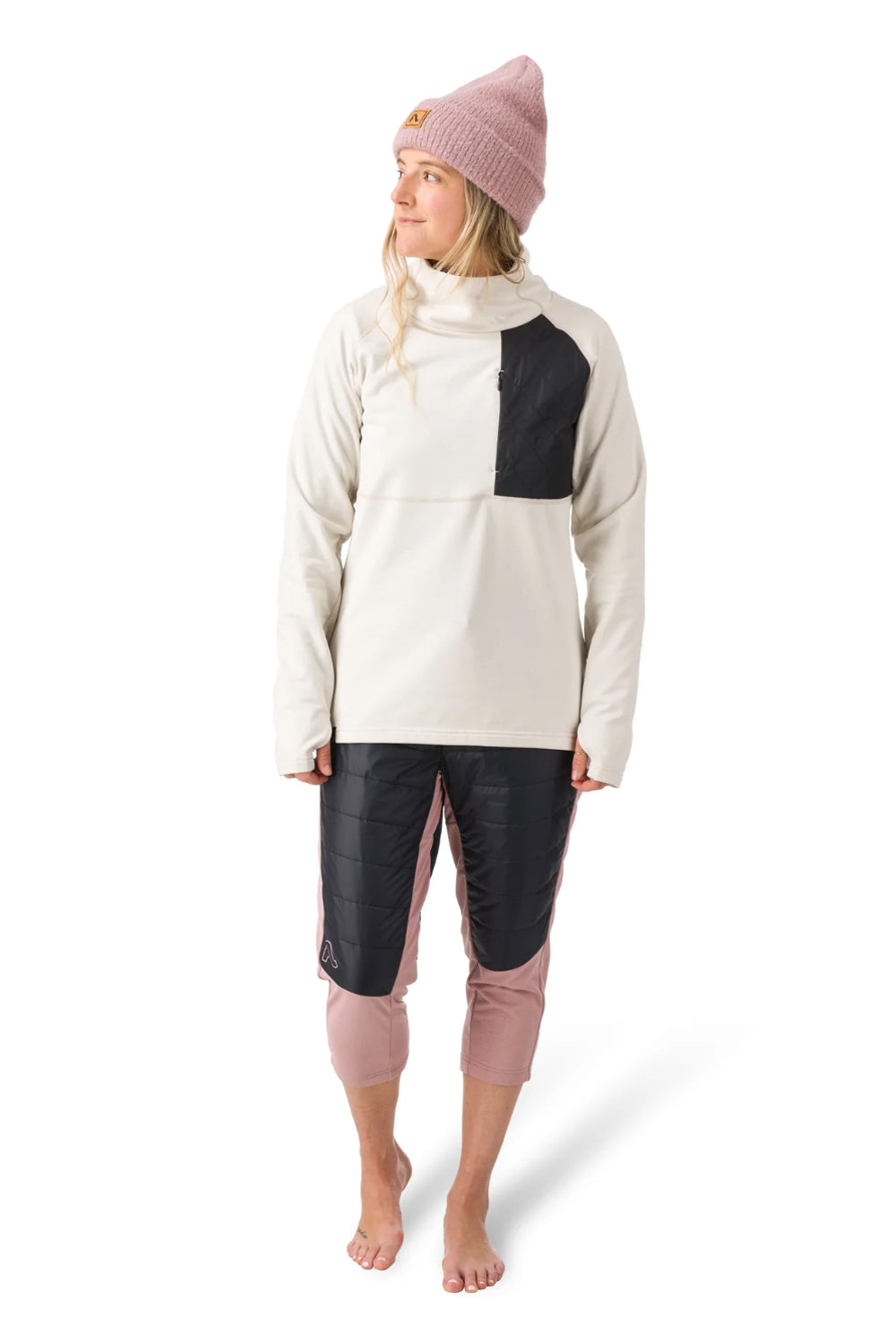 women's Flylow Sondra Fleece midlayer shirt, white with black accents