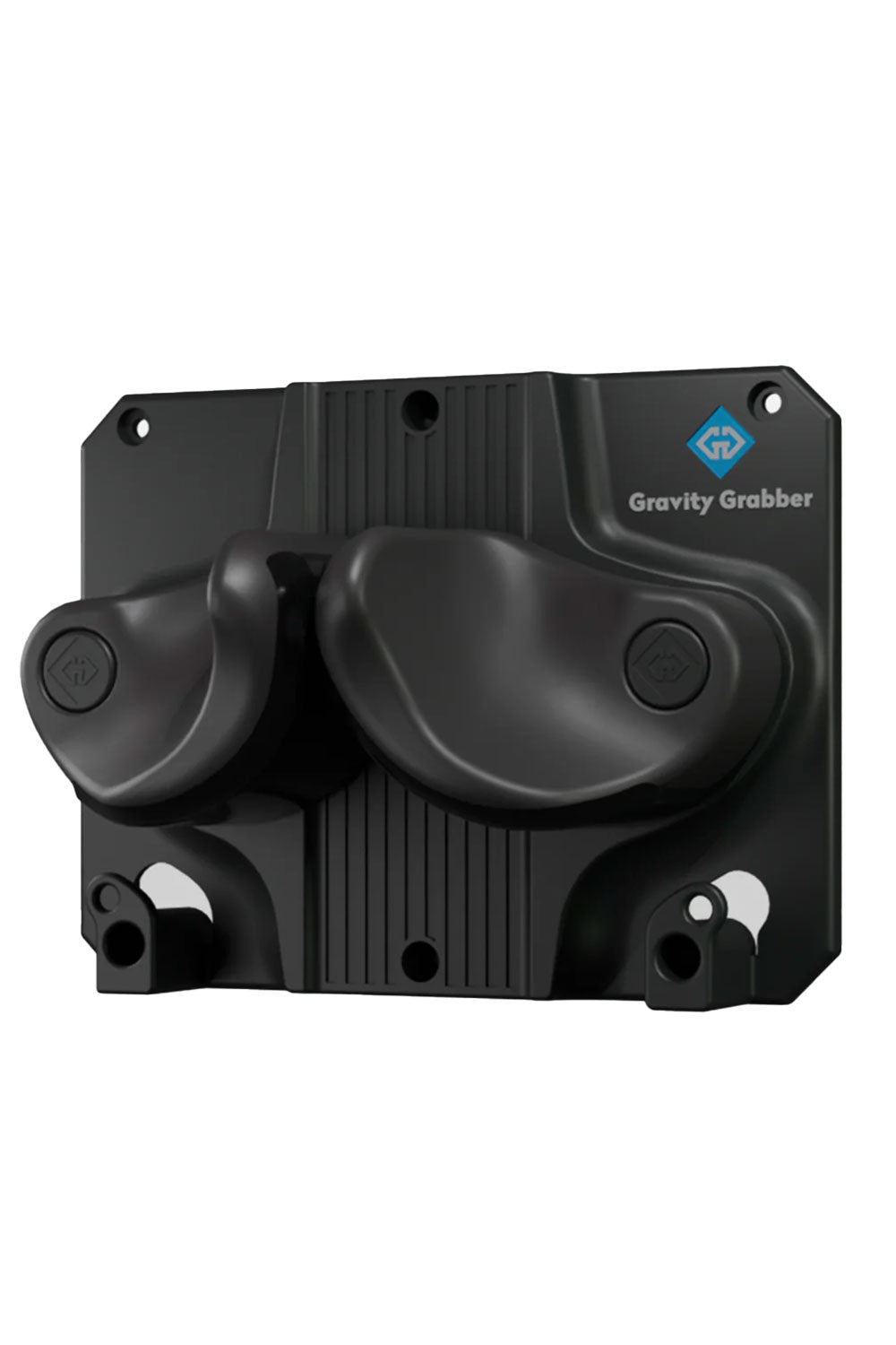 Black mechanical device labeled 'Gravity Grabber' on a white background