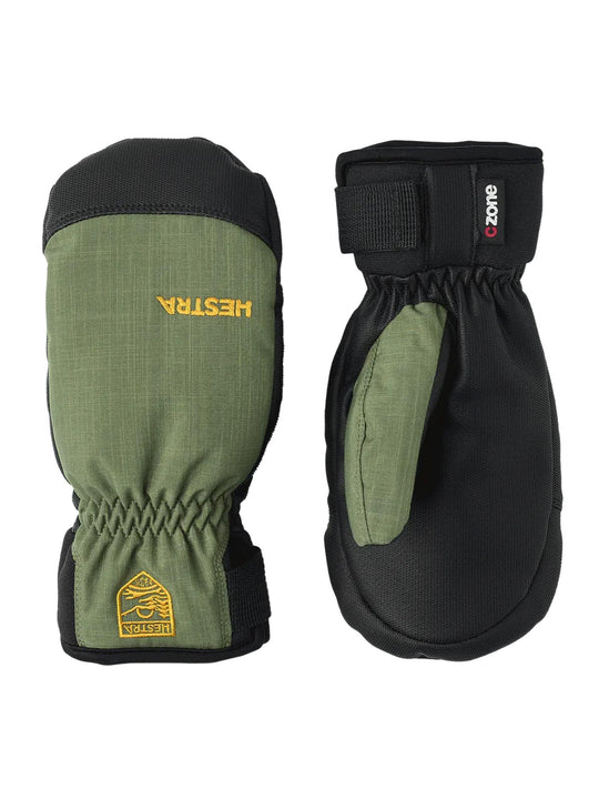 kids Hestra Ferox ski mitten, green and black