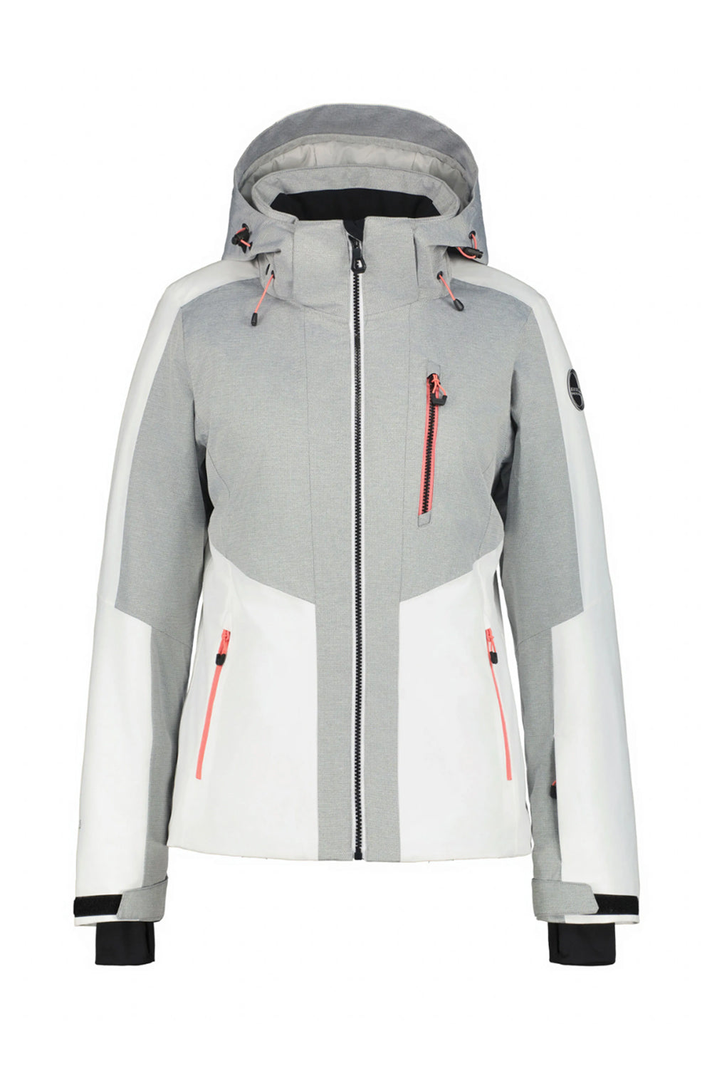 women's Icepeak Faenza ski jacket, white and grey with coral accents