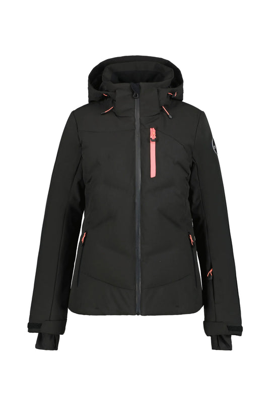 women's Icepeak Flovilla ski jacket, black puffy with pink accents