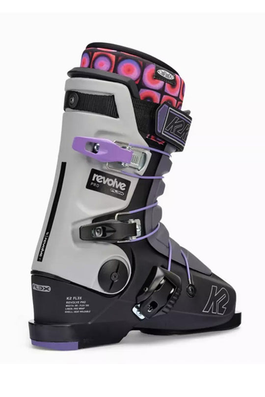 K2 Revolve Pro skis boots, black & gray with pink and purple accents