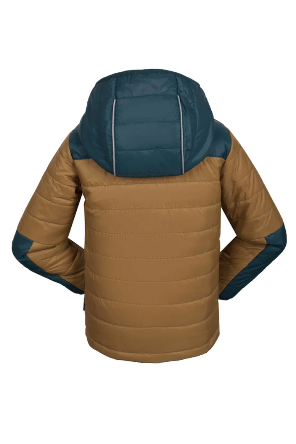 boy's Kamik Canyon full zip puffy jaclet. blue and brown with orange accents