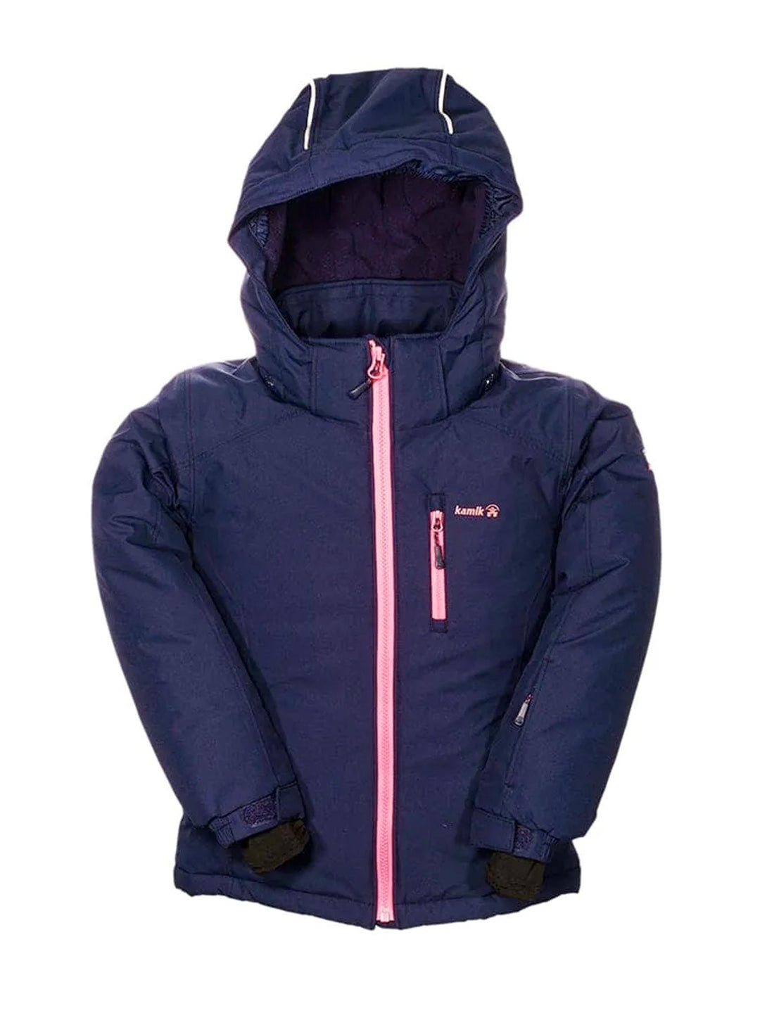 Girls' Kamik ski jacket, navy with pink accents