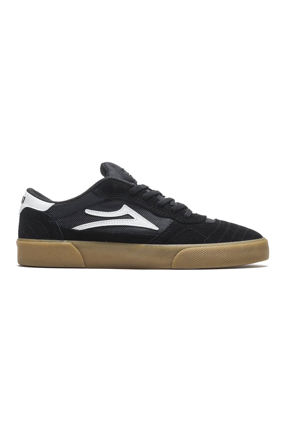 Black sneaker with white sole on a white background