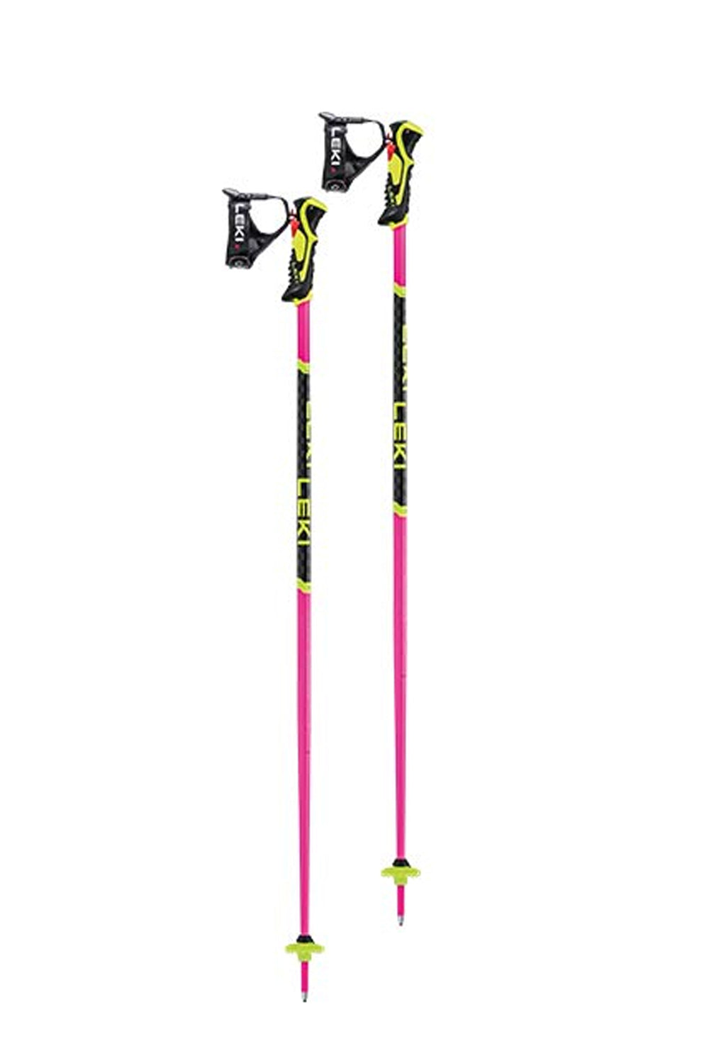 Leki worldcup kids' race ski poles, pink with black and yellow accents