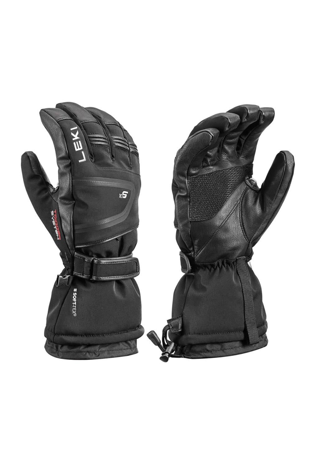 men's Leki Detect XT 3D ski gloves, black with leather palm accents