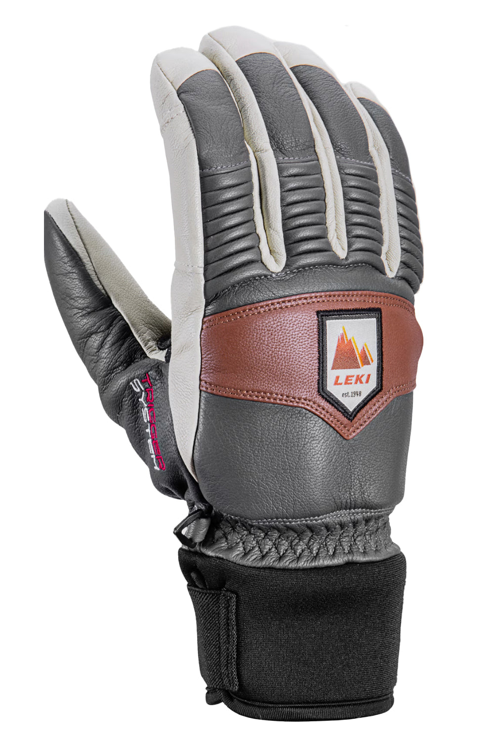 men's Leki Patrol 3D ski glove - gray, brown and  white leather